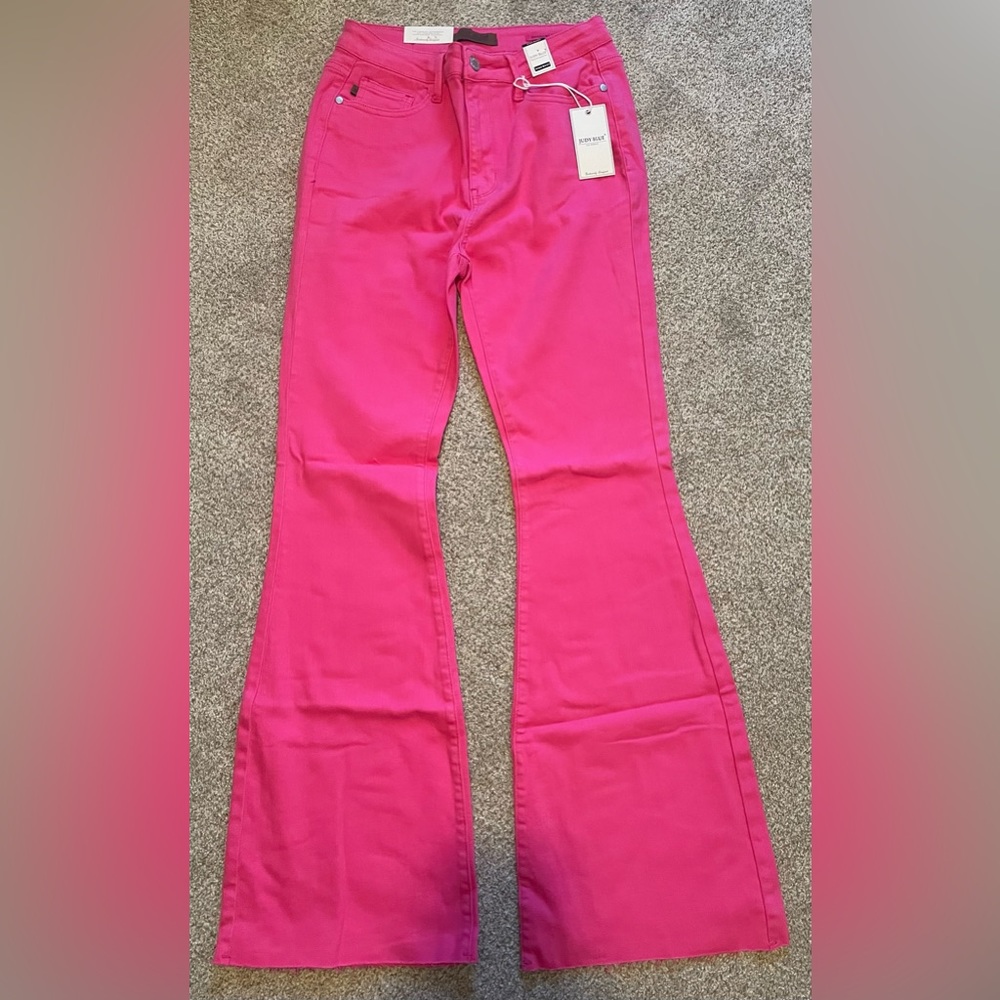 Judy Blue Women High Waist Flare Pink Denim Jeans